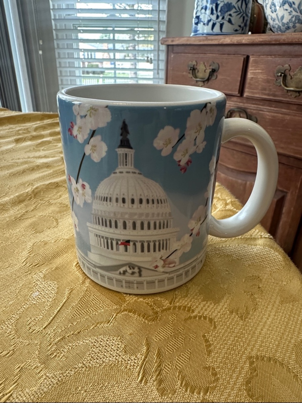 Ceramic USA Capitol Mug in Blue with Cherry Blossom Accents
